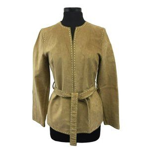 INC Coat M Brown Tan Genuine Leather Belted Boho Womens